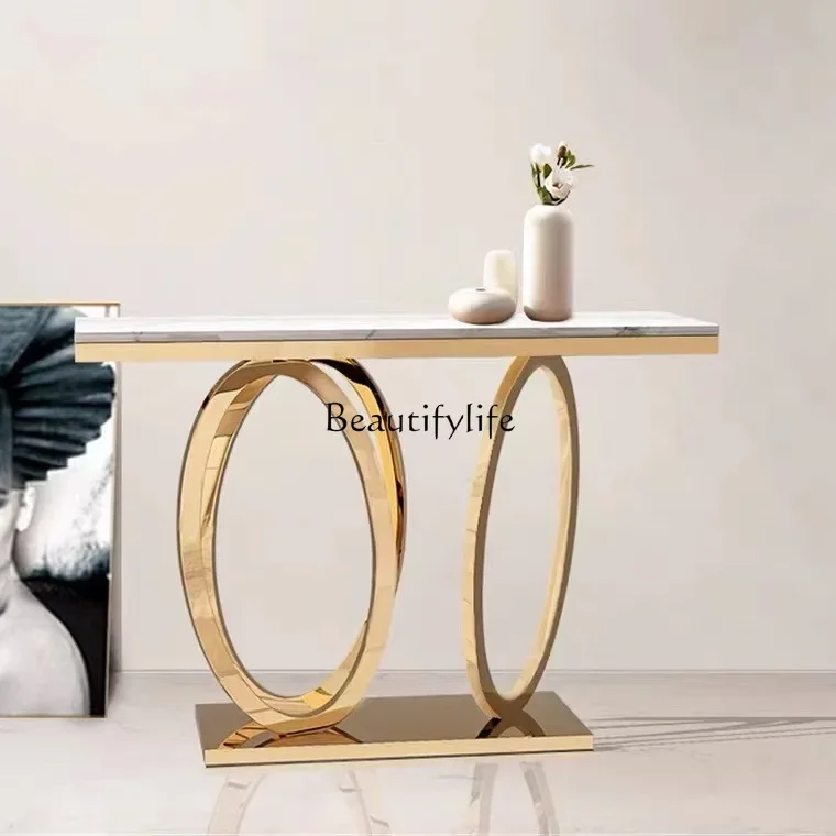 

yj21 yj31 Stainless Steel Marble Entryway Table Fashionable Light Luxury Modern Minimalist Hallway Storage Rack Side Table