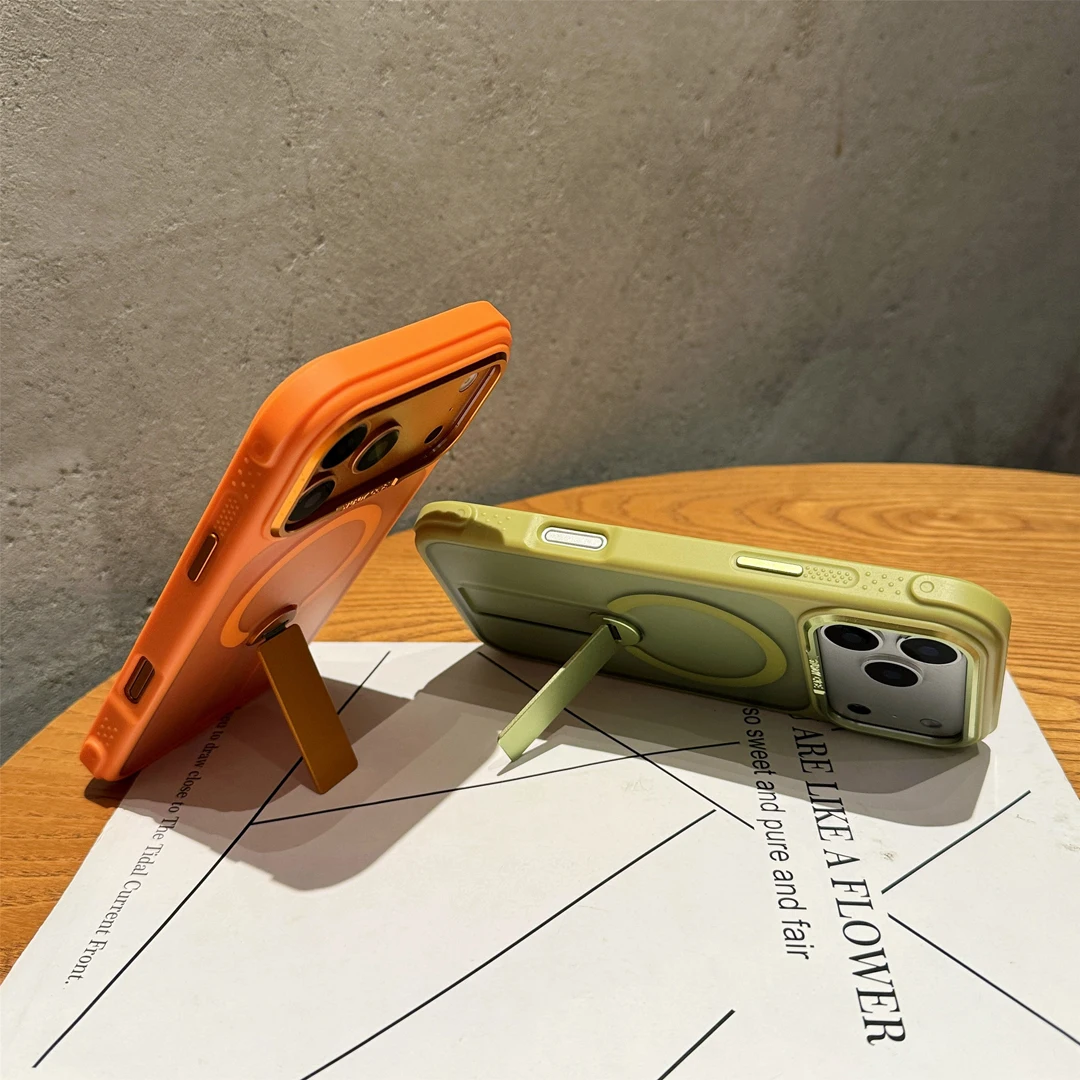 

360°Rotating Bracket Airbag Anti-Drop Case For iPhone 11 12 13 14 15 16 17 Pro Max Magnetic Wireless Charge Cover Stand Holder