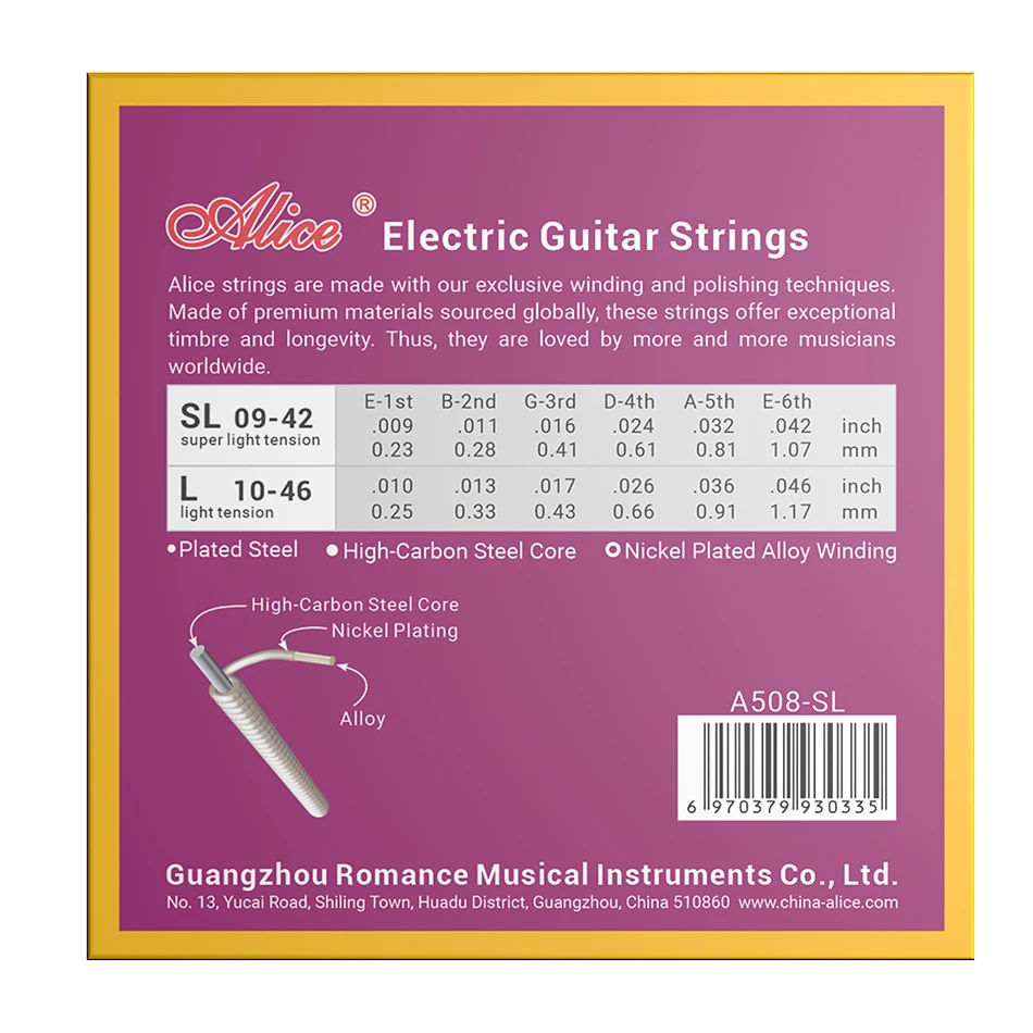 Alice A508 Electric Guitar Strings 1st-6th Full Set Strings Plated Steel Nickel Plated Alloy Winding 0942/1046 Guitar Accessory