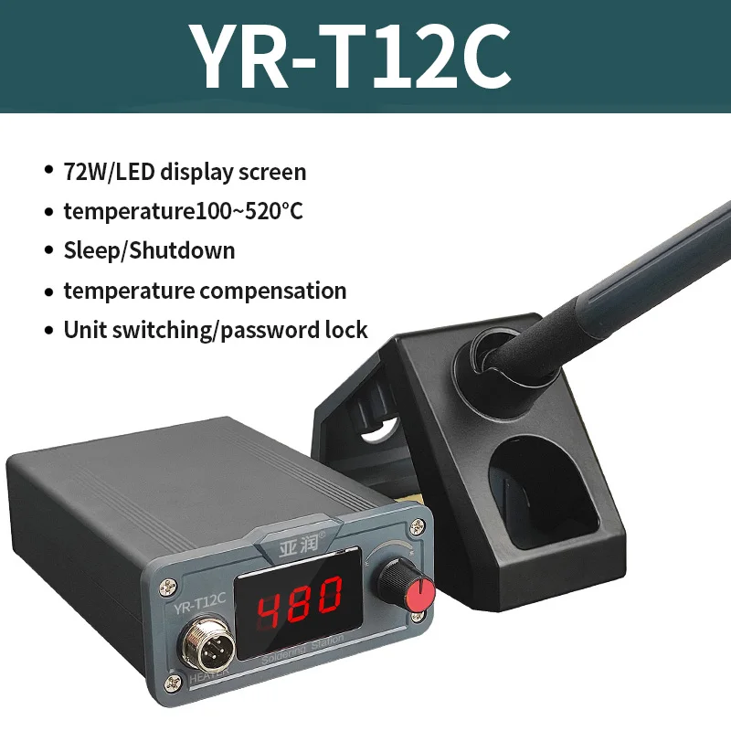 Yarun YR-T12C elektrische soldeerboutset met hoog vermogen, instelbare temperatuur en digitaal display, ideaal voor het repareren van mobiele telefoons en doe-het-zelfprojecten.