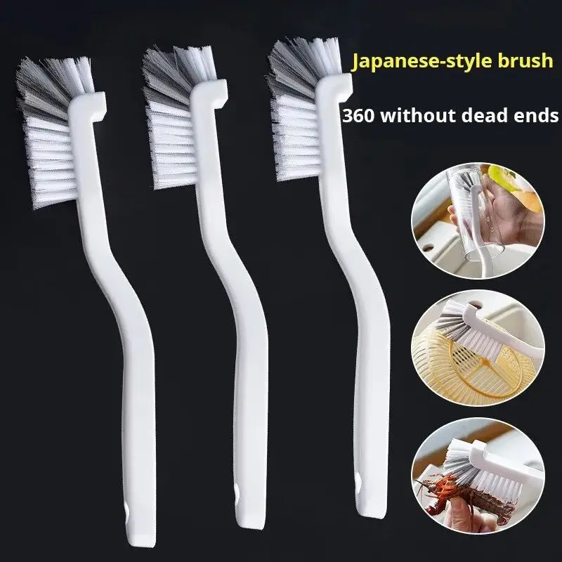 Japanese Style Sink Brush Cleaning Cup Brush with Long Handle Elbow Design Tail Hole Wall Hanging Crevice Cleaning Accessories image 6