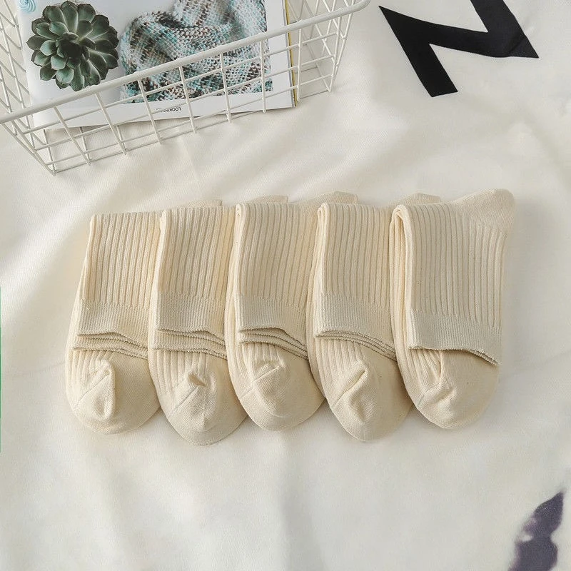 Calzini in cotone per uomo e donna in paia di metà polpaccio pettinati color bianco sporco e crema Versatili per le tendenze primaverili e autunnali