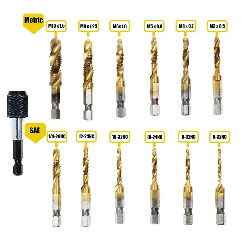 EYFL-Titanium Combination Drill Tap Bit Set 52PCS SAE And Metric Tap Bits Kit For Screw Thread Drilling Tapping Deburring