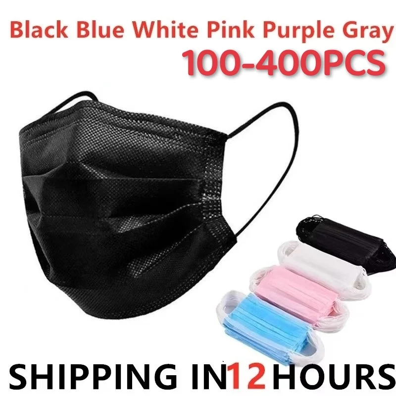 100-400pcs Black Mask Disposable Mouth Masks Non Woven 3 Layer Filter Anti Dust Mask Face Mask Breathable Protective Adult Masks