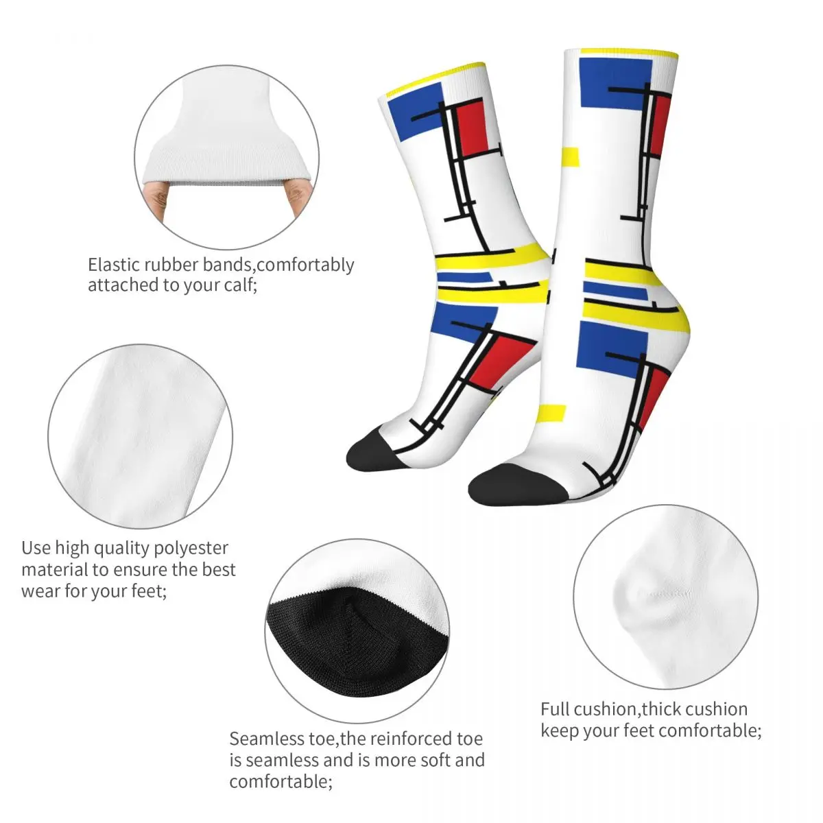 Winter Warm Cool Men's Women's Mondrian Minimalist De Stijl Abstract Modern Art Socks Breathable Basketball Socks