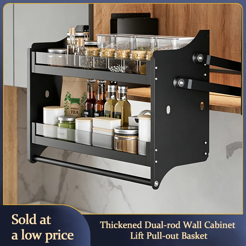 Kitchen Overhead Cabinet Soft Close Pull Down Damping Buffer Spice Rack Basket With Glass Door Lift Up Storage Organizer