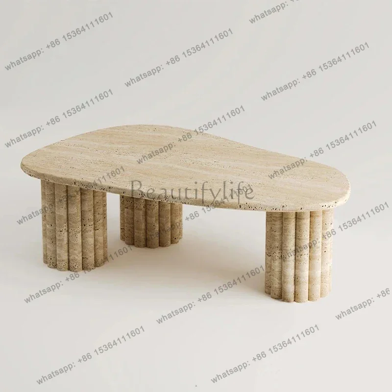 

Дизайнерский журнальный столик из натурального травертина, нестандартной формы, высококачественный домашний чайный столик53