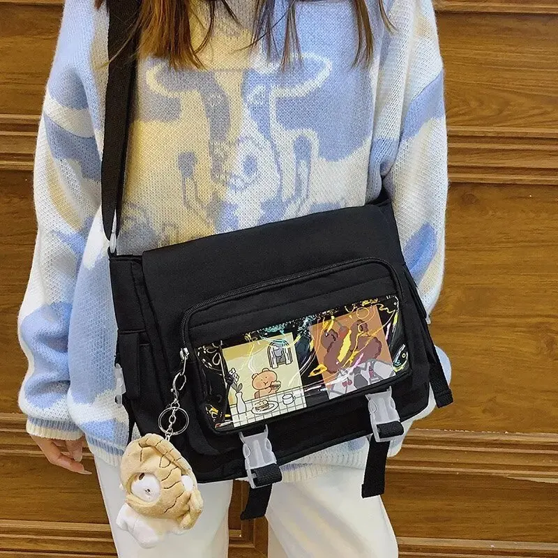 Korean Instagram Large Capacity Student Classbag Transparent Pain Bag Japanese Harajuku Ancient Style Girl Single Shoulder Cross