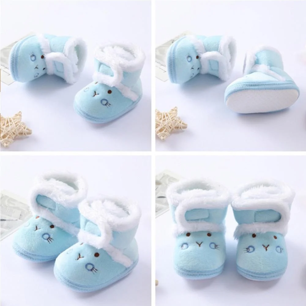 Winter Warm Coral Fleece Boots Cartoon Cotton Crib Shoes Newborn Baby Anti-Slip Snow Boots 0-18 Months view 4