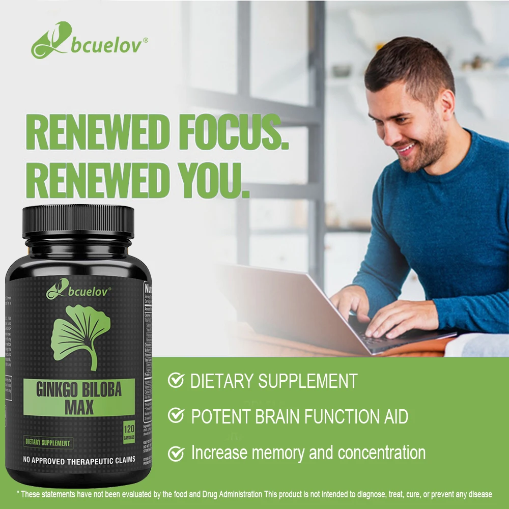 كبسولات الجنكة بيلوبا مكمل دعم الذاكرة، وظيفة الدماغ والتنبيه العقلي، التركيز، التركيز، تعزيز صحة الدماغ