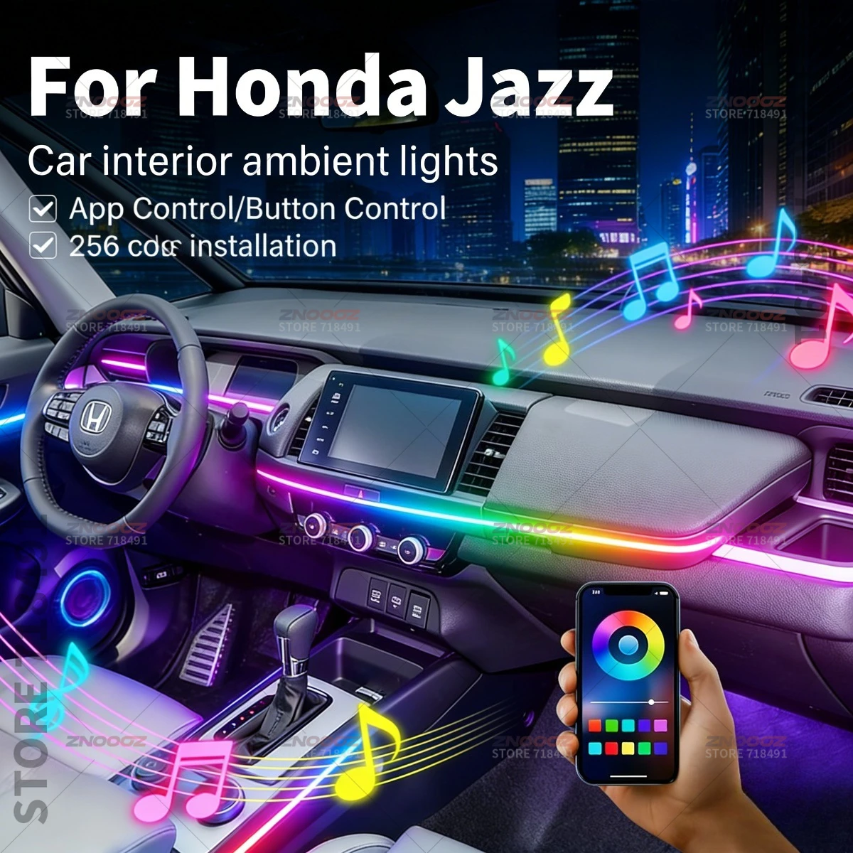 

22в1 RGB интерьер автомобиля акриловые автомобильные окружающие освещение RGB скрытая акриловая полоса украшения атмосферные аксессуары для Honda Jazz