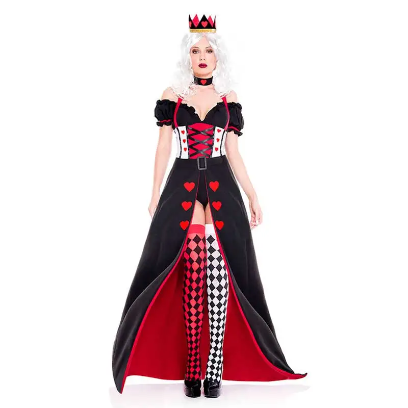 Women's Party Hearts Poker Queen Costume Adult Role Play Royal Queen Of Hearts Elegant Dress Up Prom Long Party Dress 2025