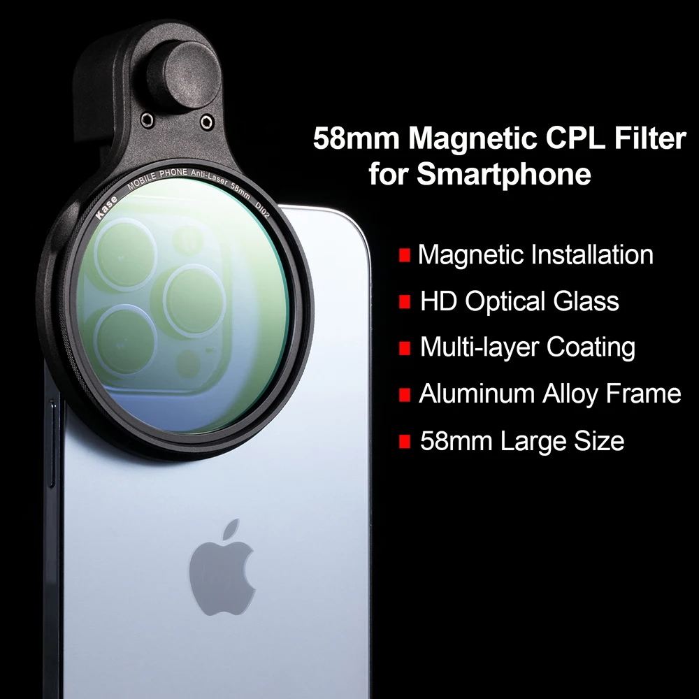 

Kase 58mm Magnetic Clip-on CPL Phone Camera Lens Filter, HD Circular Polarizer Filter for iPhone Samsung Xiaomi Android