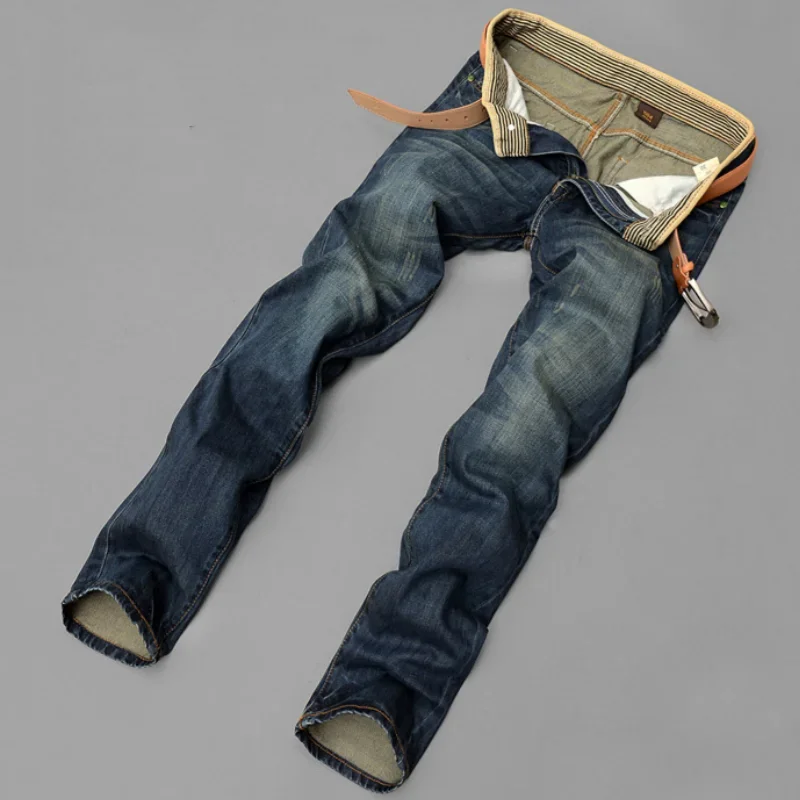 Men Jeans Retro Nostalgic Long Pants Casual Versatile Denim Pants Fashionable and Trendy Brand Washed Straight Leg Distressed