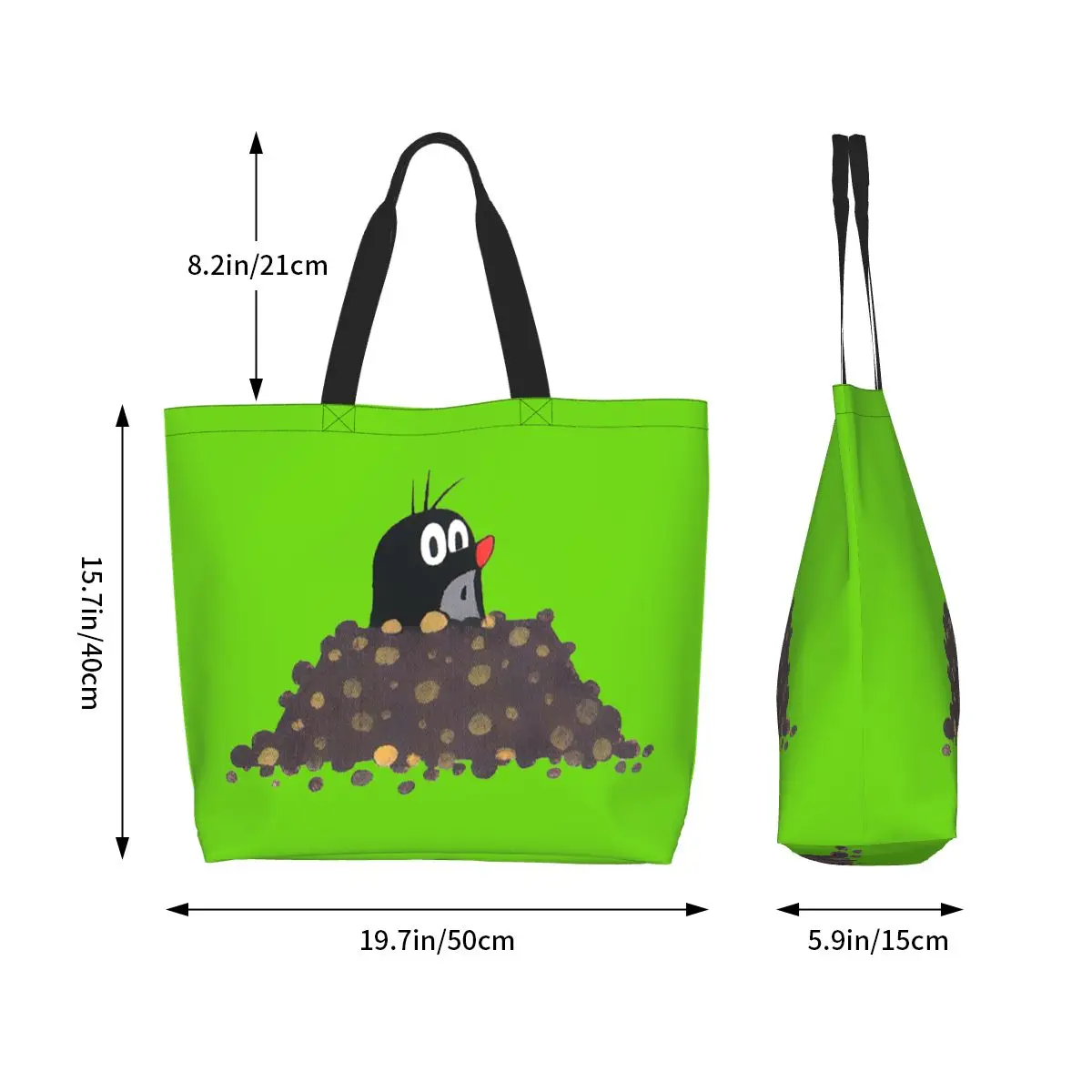 Mole Happy Krtek Shopping Tote Bag Canvas Large Capacity Shoulder Bags Shopper Grocery Handbag for Women