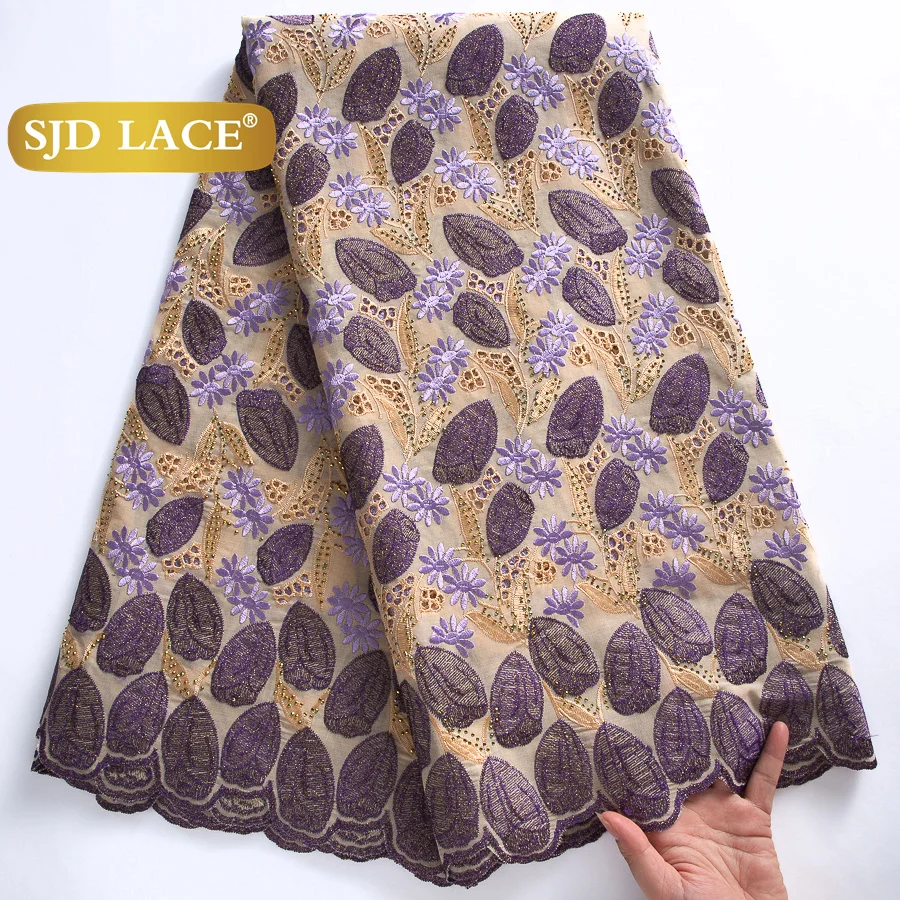 

SJD LACE Африканская нигерийская хлопковая кружевная ткань 5 ярдов 2025 Высококачественная швейцарская вуаль кружевная ткань для женщин Свадебное платье 4409