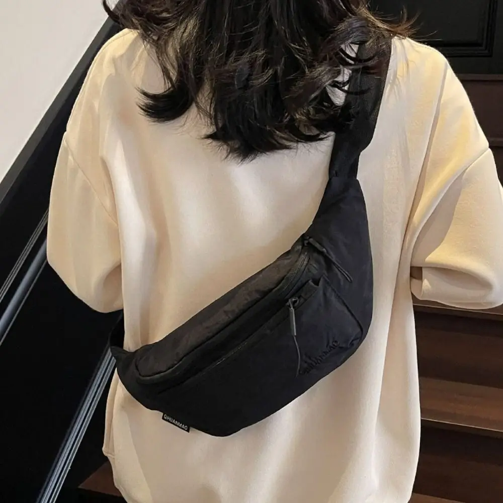 Simple Solid Color Nylon Fanny Packs Cloth Crossbody Bag Chest Bag Korean Style Large Capcity Sports Waist Bag Travel