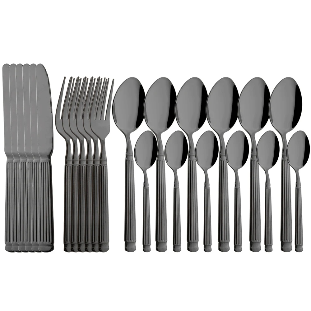 

6/24Pcs Tableware Set Stainless Steel Utensil Kitchen Knives Cake Forks Coffee Spoons Cutlery for Home Restaurant Flatware Set
