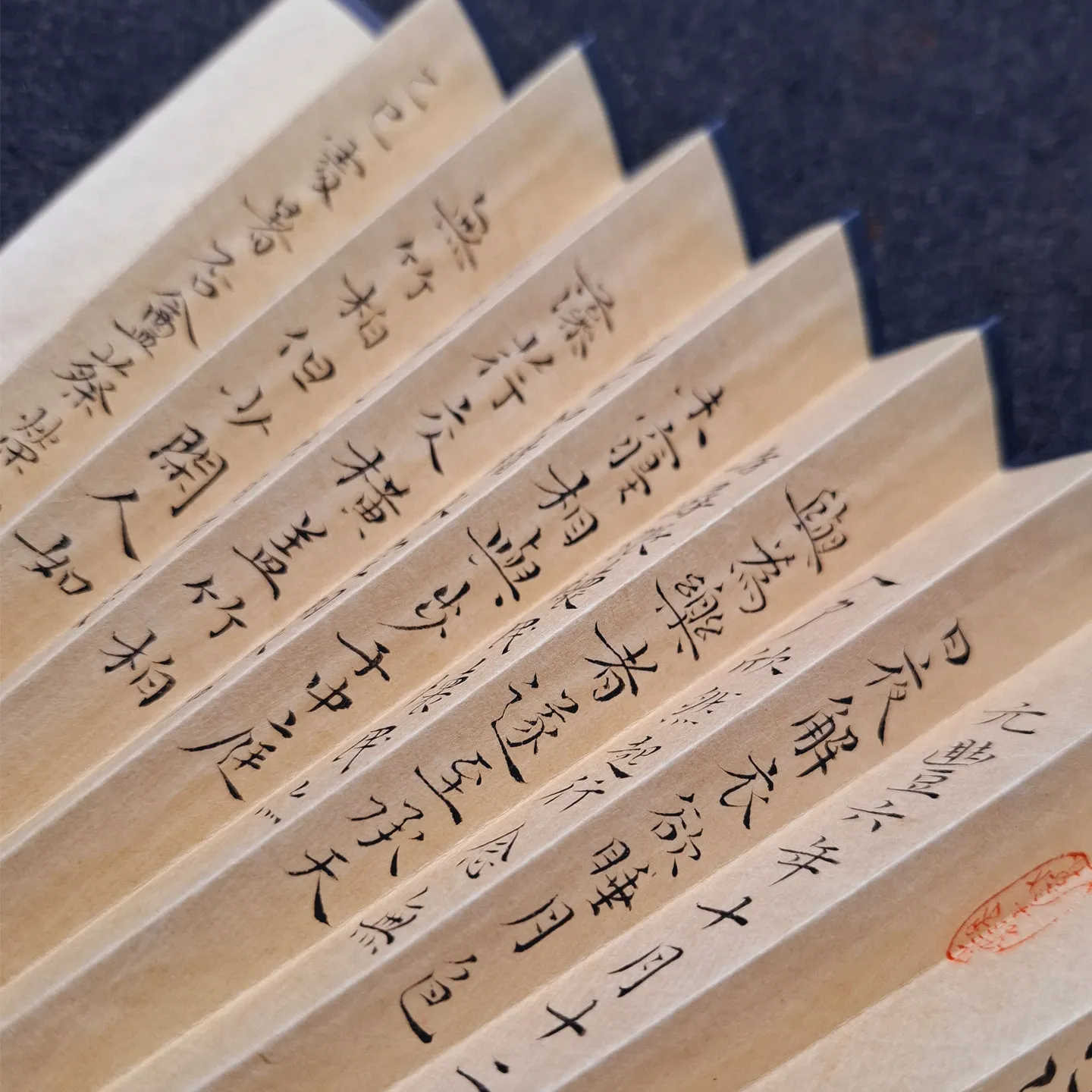 Crafts Folding Fan Regular Script in Small Calligraphy Work Customized Temple Night Gong Jade Bamboo Painting and Finished