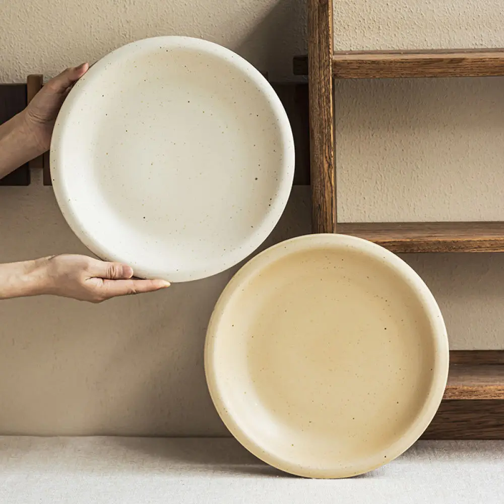 Creative Ceramic Plate Round Minimalist Serving Dish Matte Sesame Glaze Tableware For Home Kitchen Dining