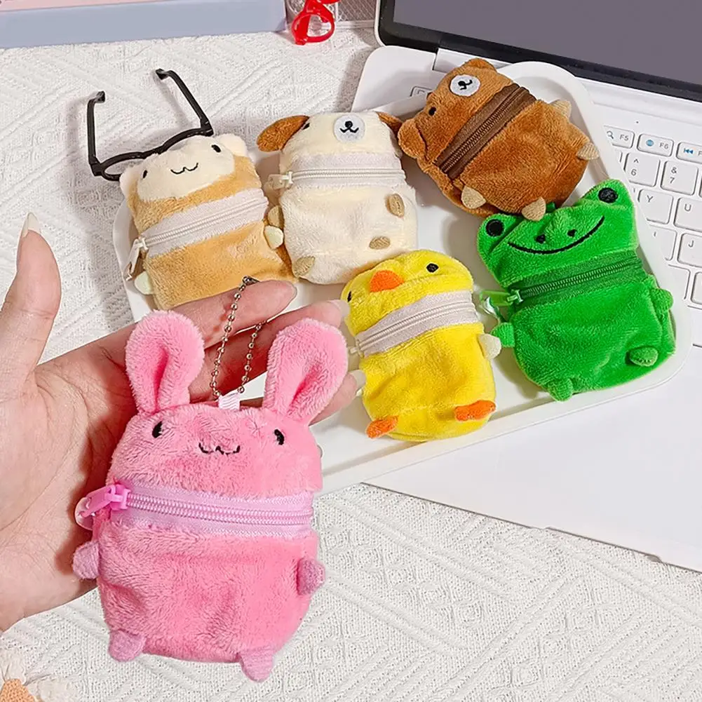 Cute Plush Bunny Dog Coin Purse Mini Cartoon Stuffed Animal Zipper Storage Pouch Portable Keychain Charm for Small Accessories