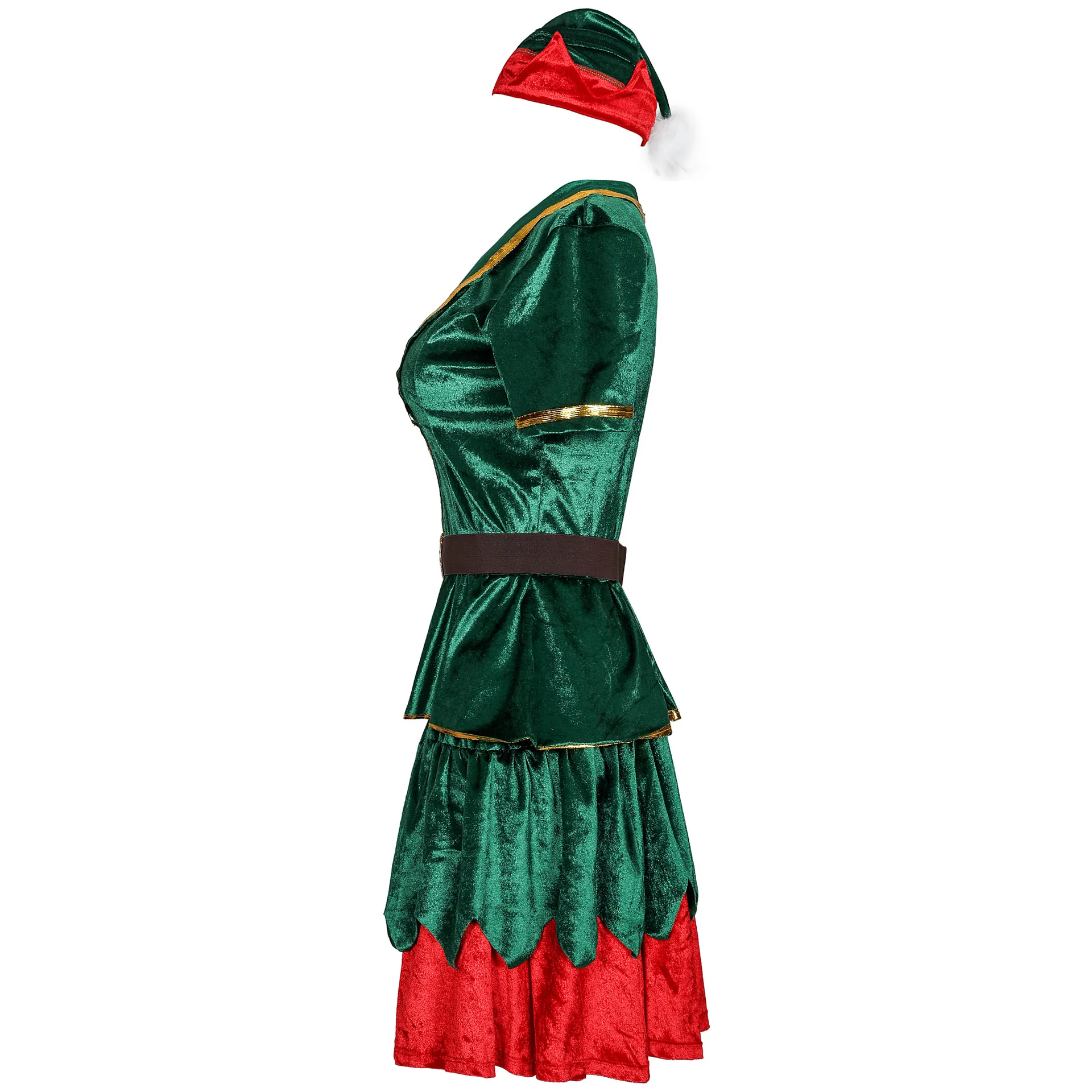 Disfraz de elfo verde de Navidad para hombres y mujeres, traje de pareja, ayudante de Santa, Cosplay de fiesta de navidad