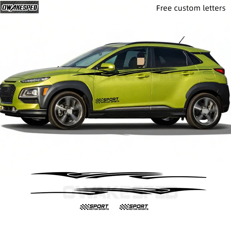 4Pcs/Set For Hyundai KONA Car Sport Stripes Styling Waist Line Decor Sticker Auto Body Door Both Side Vinyl Decal Accessories