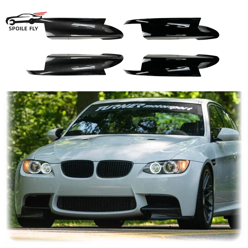 2Pcs For BMW 3 series E90 E92 M3 2006 To 2013 Car Front Bumper Lip Spoiler Glossy Black Or Carbon Fiber Look Body Kit