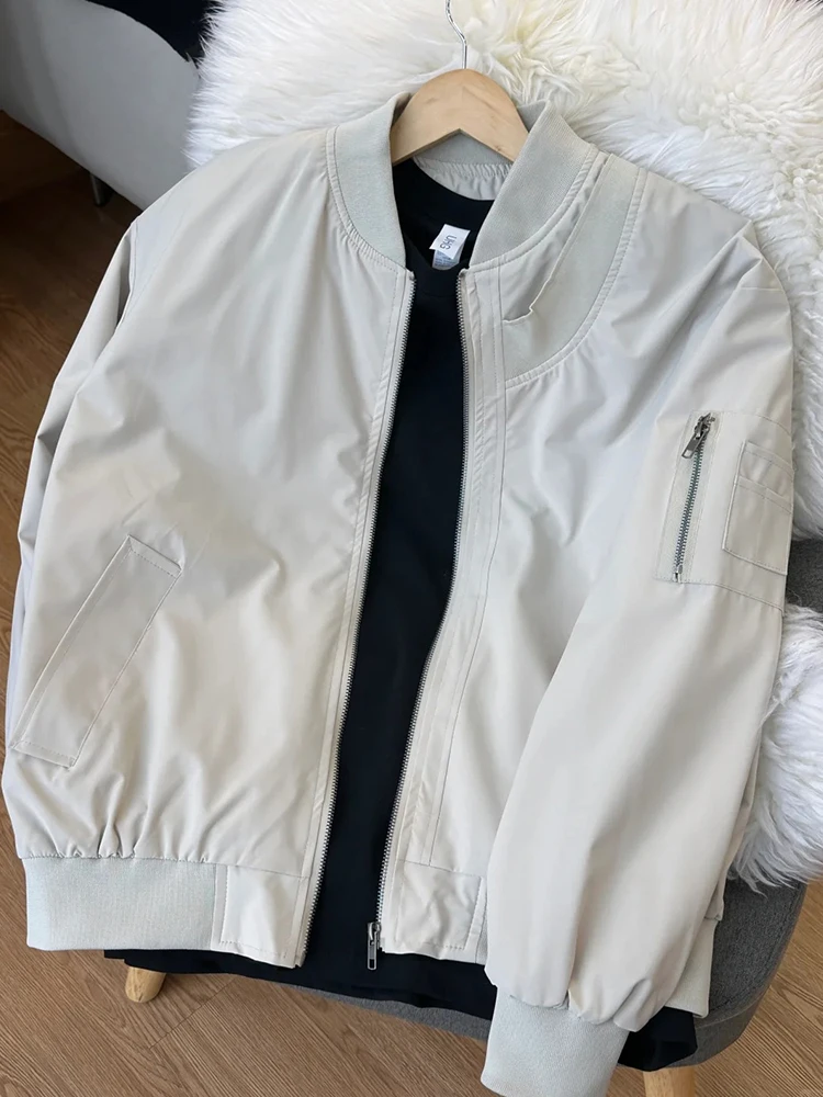 

Youth Baseball Jaet Men's Loose Pilot Sle Vintage American Spring Autumn Faionable Outerwear Stand Fit Zipper Closur...