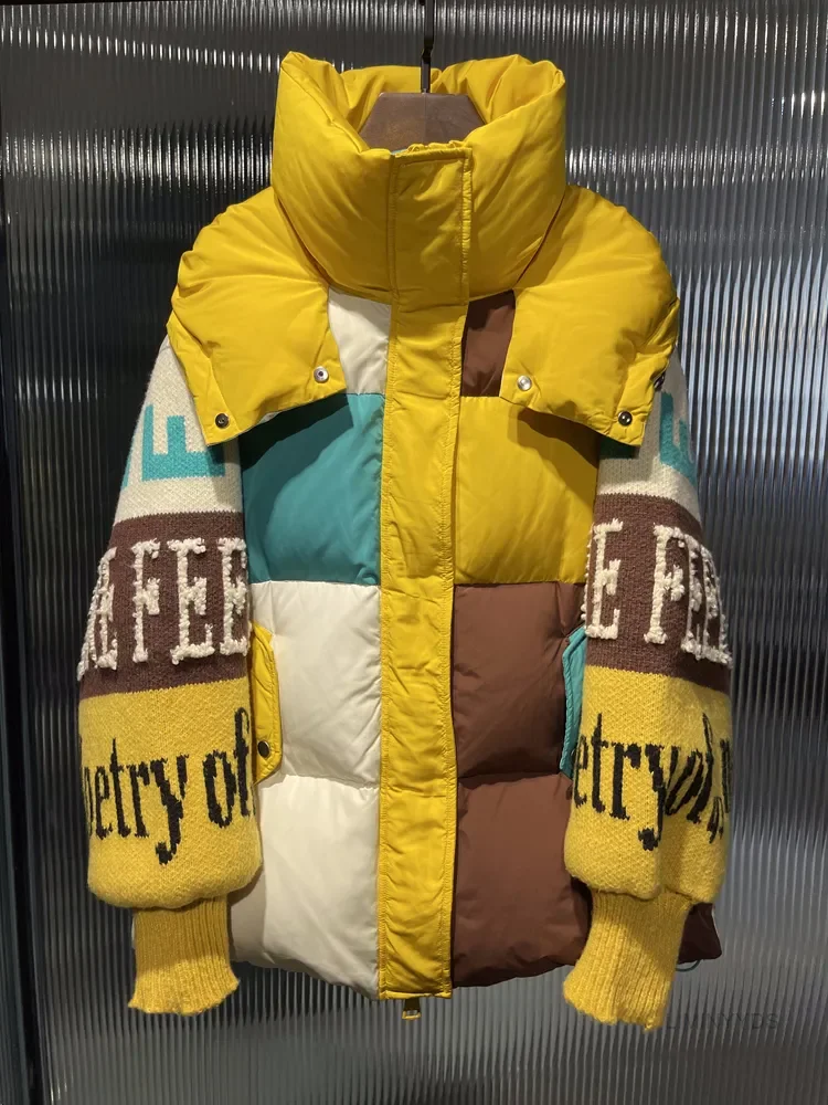 2023 Nieuwe Mode Streetwear Letter Stitching Puffer Jasje Dames Losse Parka \'S Winter Dikke 90% Eend Donsjas