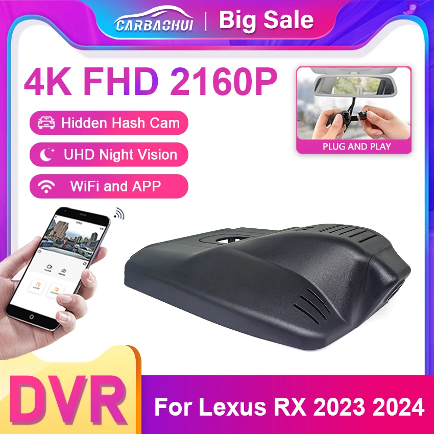 

4K 2160P Dash Cam DVR Camera 2 Lens Recorder Wifi Night Vision for Lexus RX ALA10 ALH10 RX350 RX350h RX450h RX500h 2023 2024