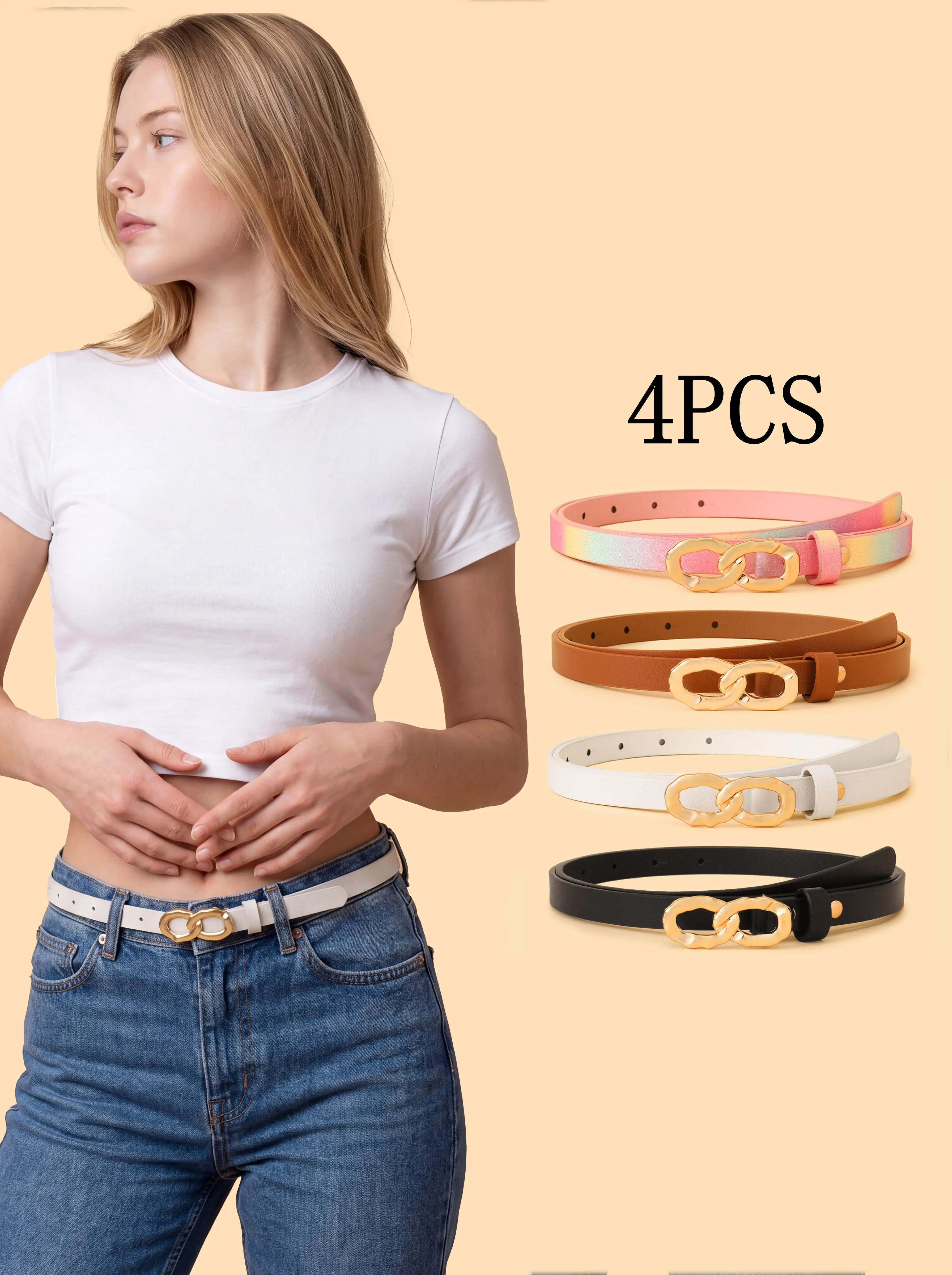 4PCS Combination Ladies New Fashion Fine Belt High-grade PU Trousers with Jeans Dress Decorative Belt