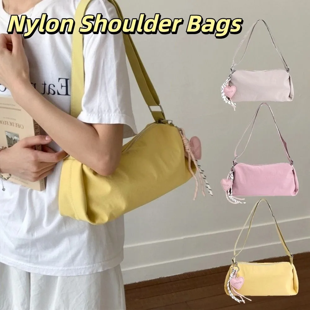 

Simple Solid Color Nylon Shoulder Bags Leisure Y2k Boston Underarm Bag Versatile Casual Women's Handbag Girls