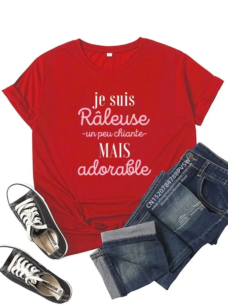 France Letter Humour-Je Suis Râleuse Un Peu Chiante Mais Adorable Graphic T-shirt Girl Y2K Harajuku Black Pink Red New Tee Tops