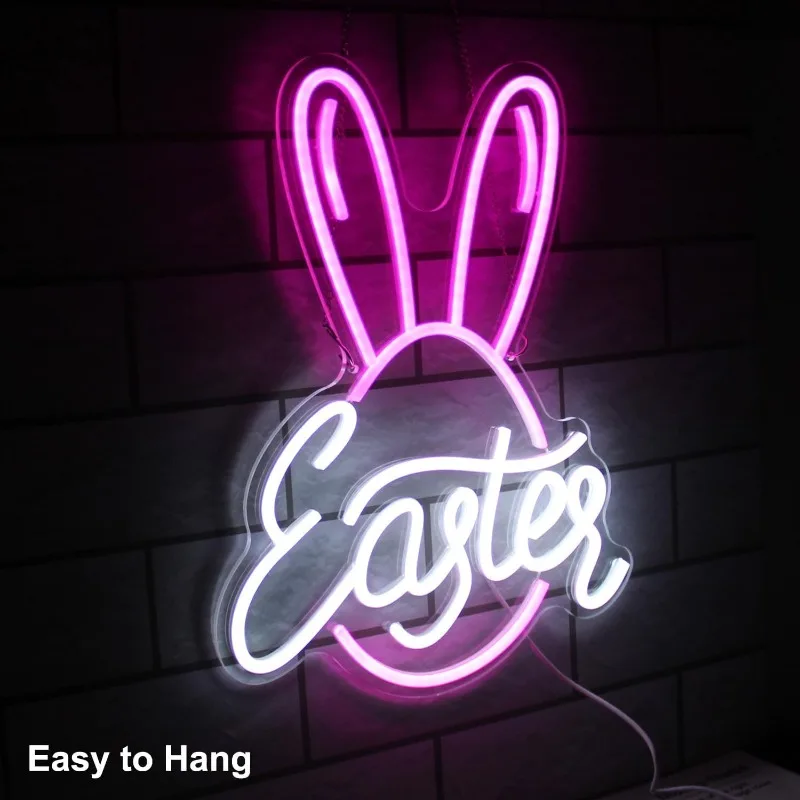 XM Easter Bunny ป้ายนีออน LED ป้ายนีออนสําหรับตกแต่งผนังห้องนอน Bar Party ตกแต่งอีสเตอร์สําหรับของขวัญเด็ก