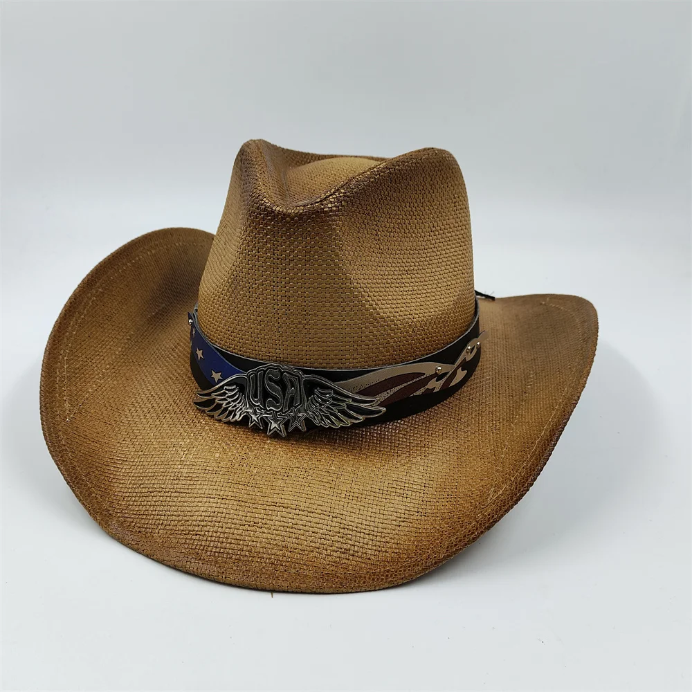 Army Green Camo Cowboy Hat Straw Hat Star Jazz Straw Hat Panama Paper Grass Western United States Cowboy Hat Fashion Travel