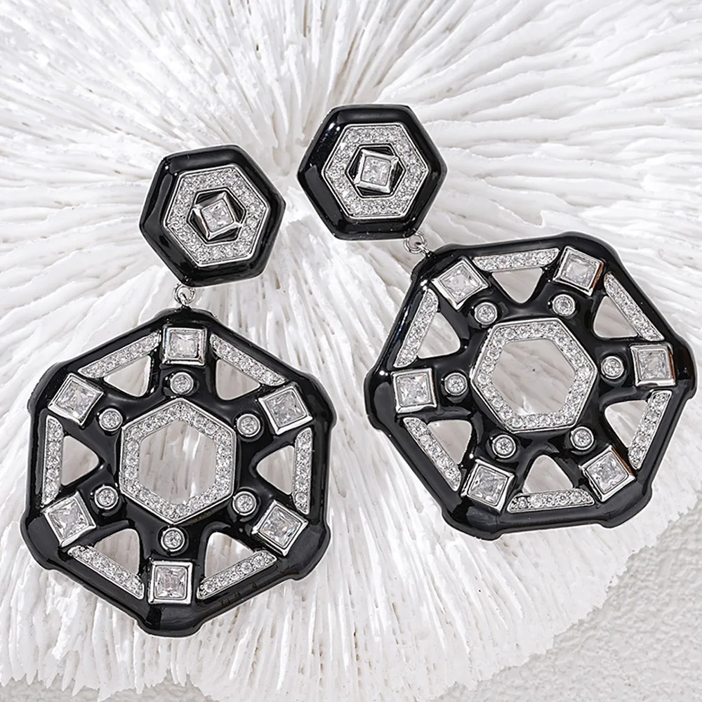 Missvikki New Hot Luxury Charm Round Skeleton Shiny Dangle Earrings for Women Full Micro CZ Cubic Zircon Dubai Wedding Indian