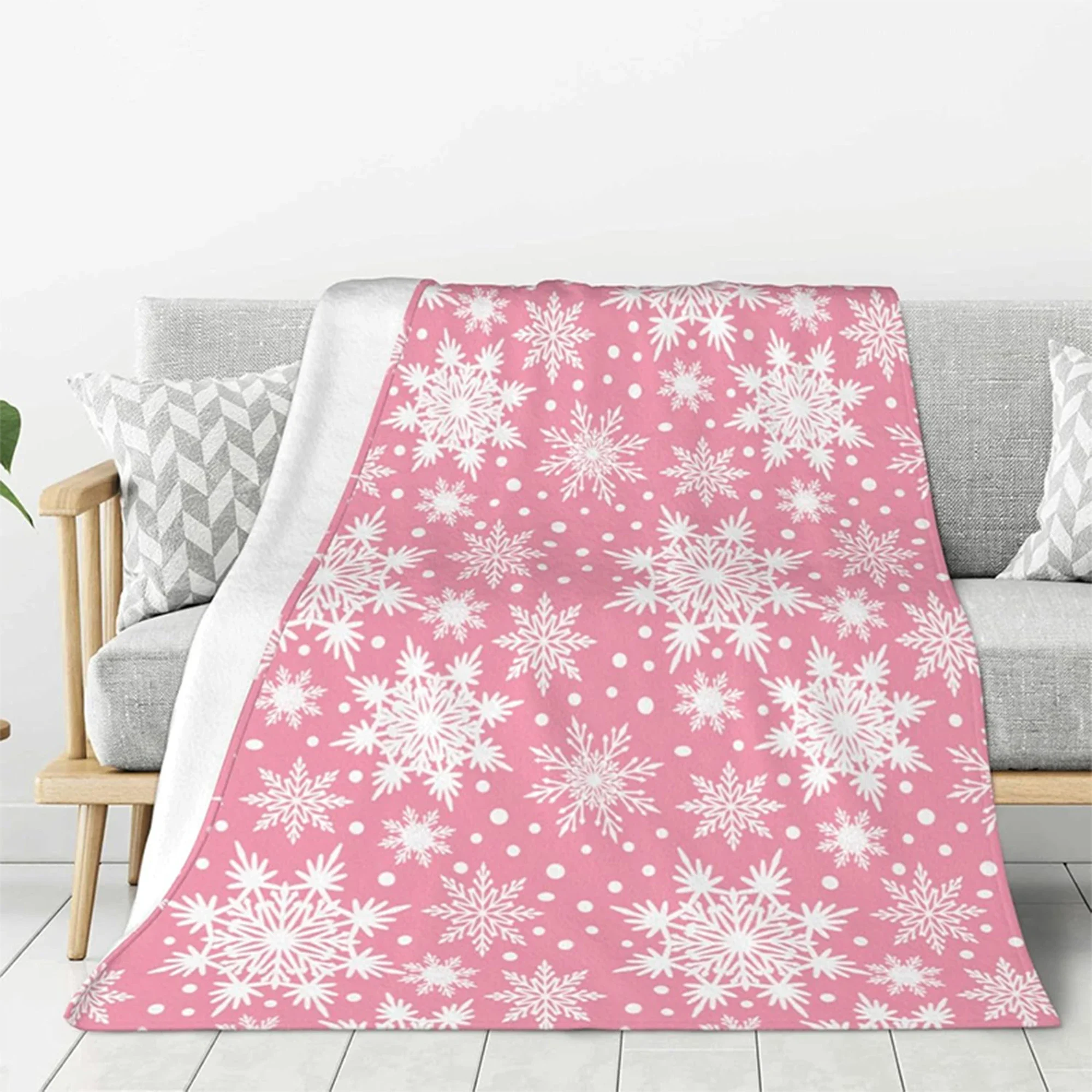 

Spooky Soft Pink Snowflake Halloween Throw Blanket for Cozy Nights Flannel Material Perfect Gift