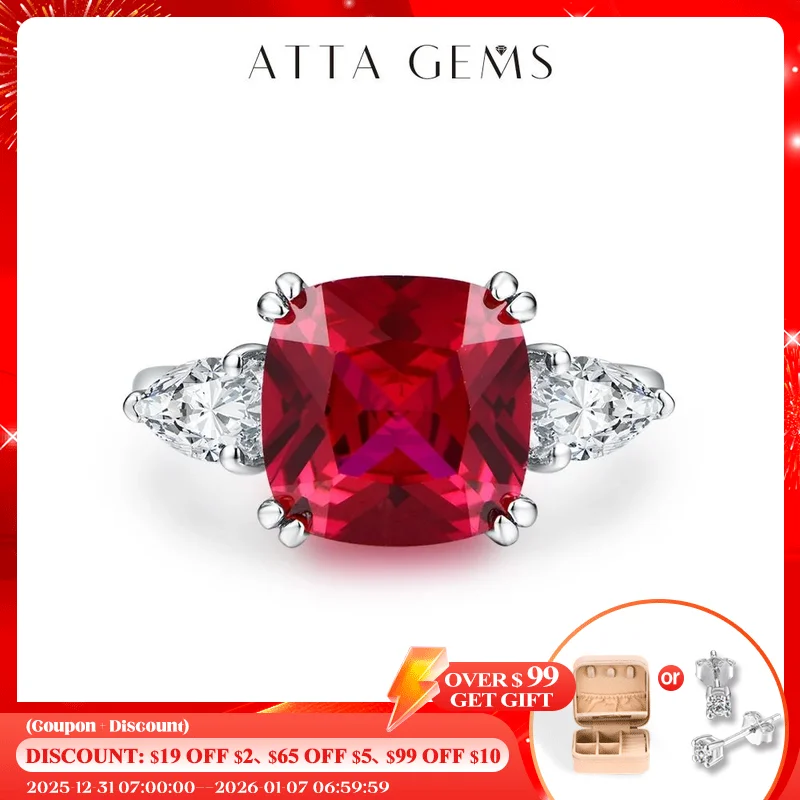 

ATTAGEMS 2024 Cushion Cut 10*10mm 925 Sterling Silver Red Ruby Ring for Women With Certificed Engagement Promise Wedding Jewelry