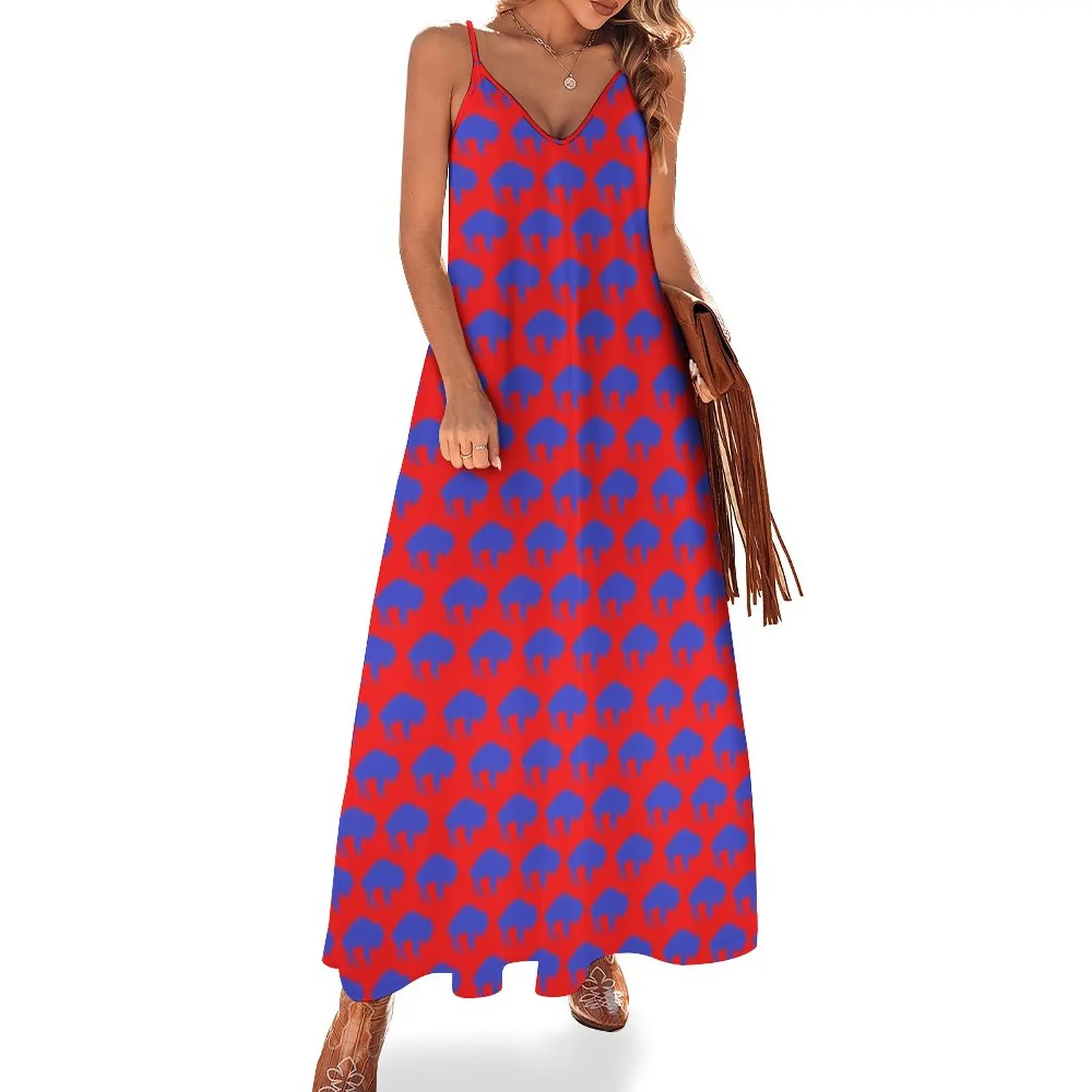 

Blue and Red Buffalo Herd - Buffalo Sports Sleeveless Dress summer dress Elegant gowns