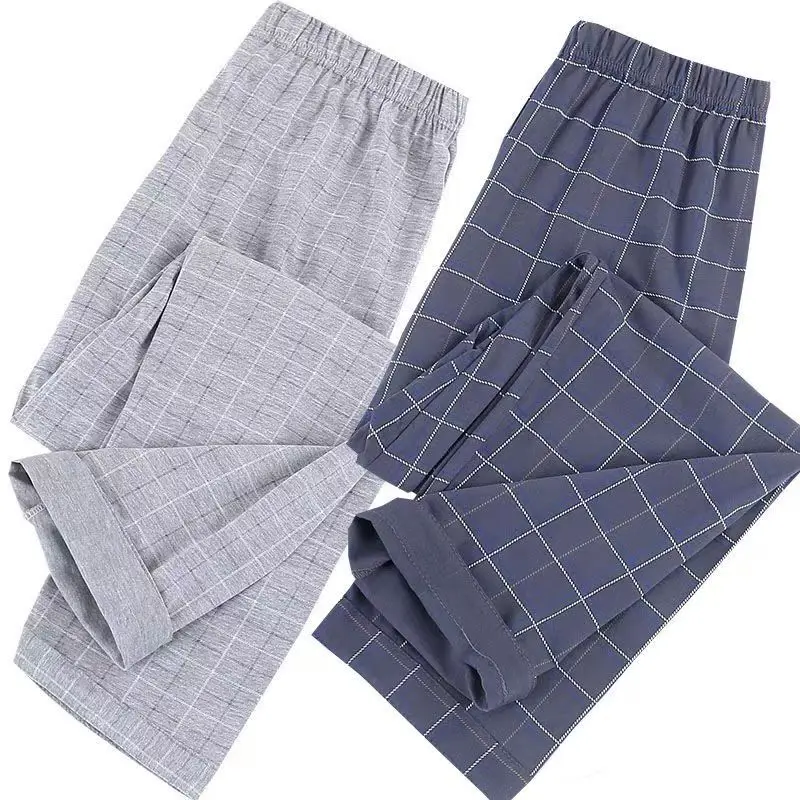 Pantalones de pijama para hombre de 40-150kg, pantalones largos para el hogar, informales, cómodos, de talla grande, a cuadros, para otoño e invierno
