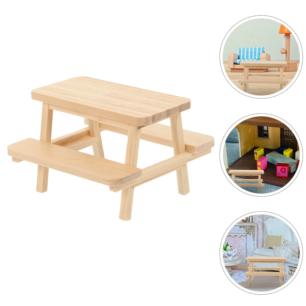 Piece Table and Chair Dollhouse Wooden Garden Bench Miniature Coffee Tables
