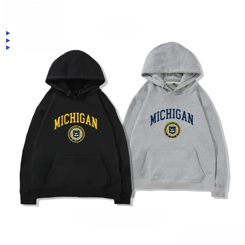 

Michigan Universi Cultural Long Sve Hoodie Pure Cotton Spring Autumn Winter Hat irt Loose Fit Printed Casual Sweatirt