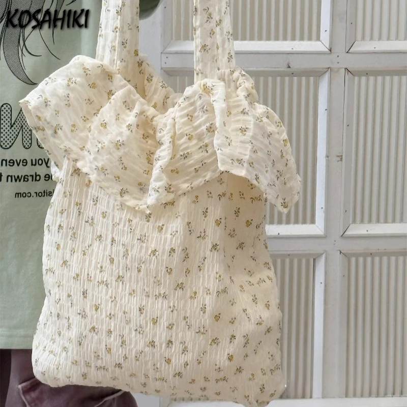 

Fashion Casual Chic Flower Print Shoulder Bag Elegant Fairy Sweet Ruffled Women's Handbags Korean Y2k Aesthetic Crossbody Bags