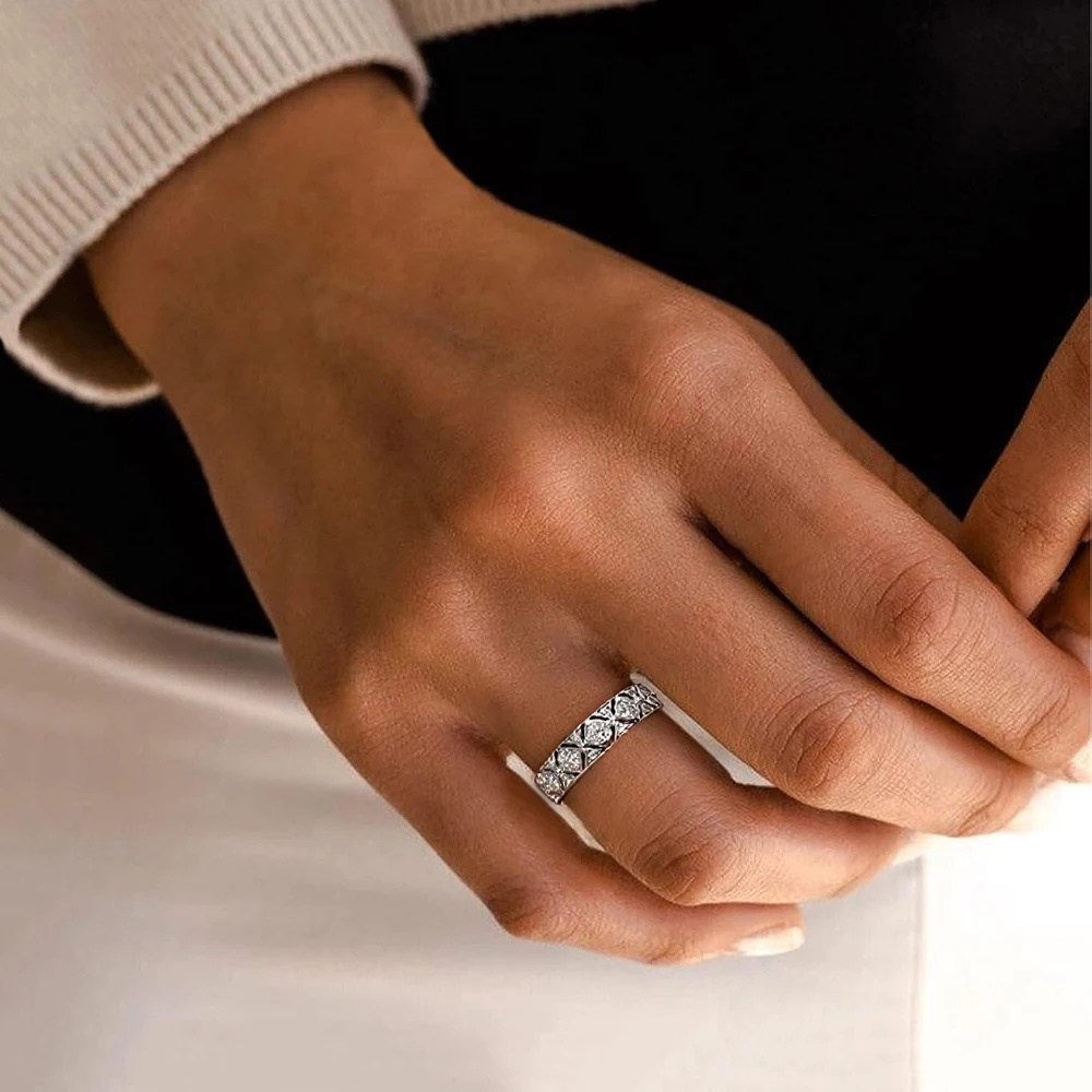 FEOBUR 1.32cttw D اللون جميع خواتم مويسانيتي للنساء 100% S925 فضة واسعة الخلود الزفاف الفرقة الحد الأدنى مجوهرات