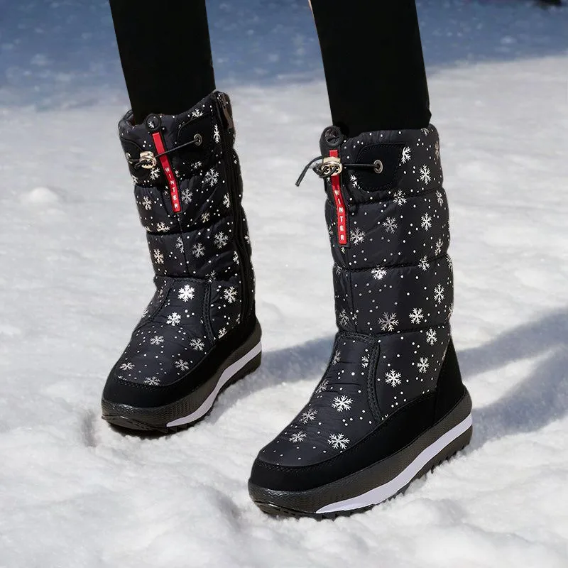 Women Winter Snow Boots Platform Boots Plus Size Waterproof Non-slip Thick Plush Warm Mid-calf Boots Botas Mujer