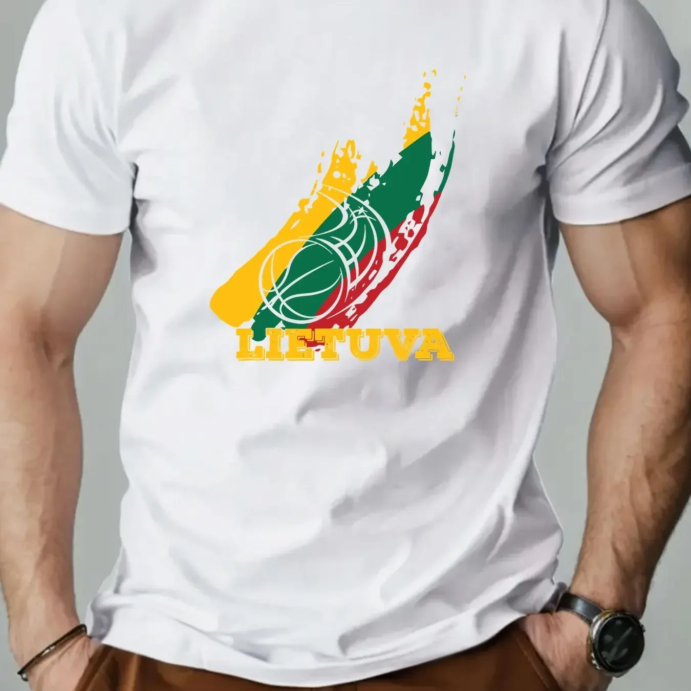Men's 100% Cotton Lietuva Lithuania Flag Basketball Print T-shirt Casual Sports Streetwear Tee