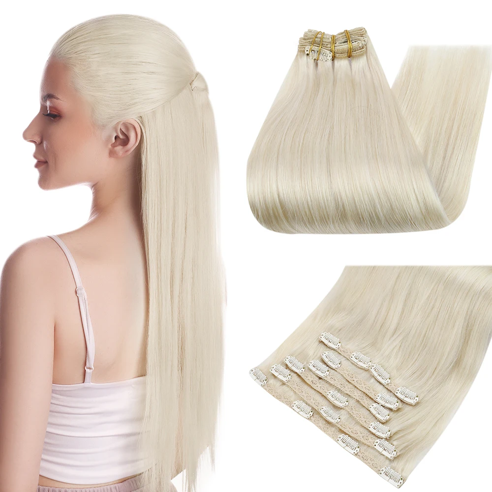 Full Shine Clip In Hair Extensions Zwart Balayage Zilver 7 Stuks Echt Menselijk Haar Natuurlijk Haar Dubbele Inslag Recht 120G