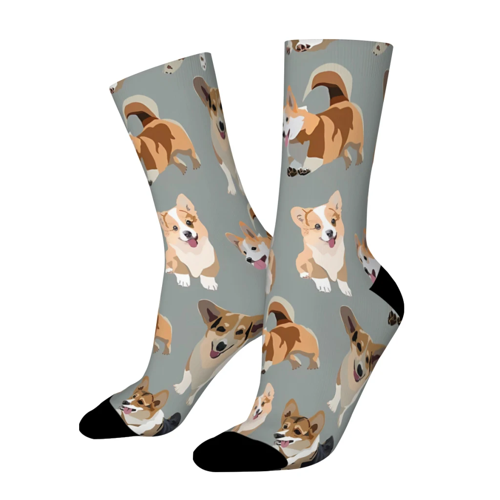 Corgis Happy Men's Socks Retro Corgi Dog Animal Harajuku Seamless Crew Sock Gift Pattern Printed