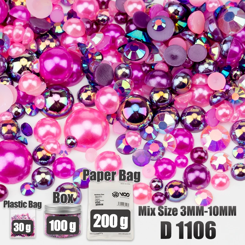 VDD 30/60/100/200g Großhandel Gemischte Größen ABS Halbrunde Perlen Flache Rückseite Perlen Farbige Harz-Strasssteine für Handwerk Nagelkunst DIY Dekoration – Detail 13